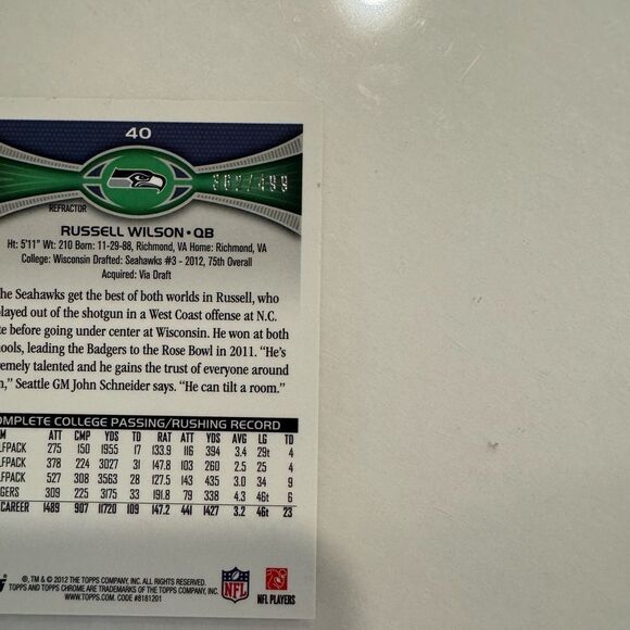 Topps chrome Kids Trading Card of Russell Wilson 362/499 refractor mint - Picture 4 of 5